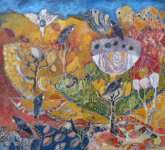 Painting by Sandipa: Untouched Forever: Kowhai Petal Falling - Australian Landscape Art